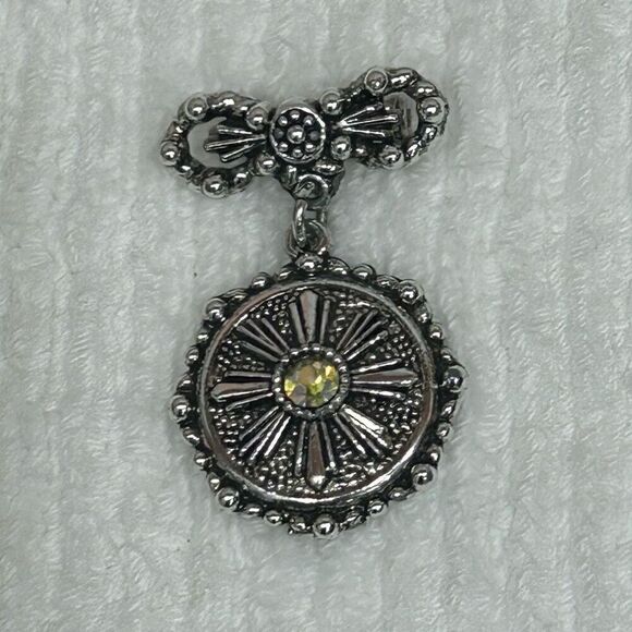 Vintage Dangle Brooch Pin Women's OS Silver-Tone Aurora Borealis Rhinestone Bow - Picture 8 of 8